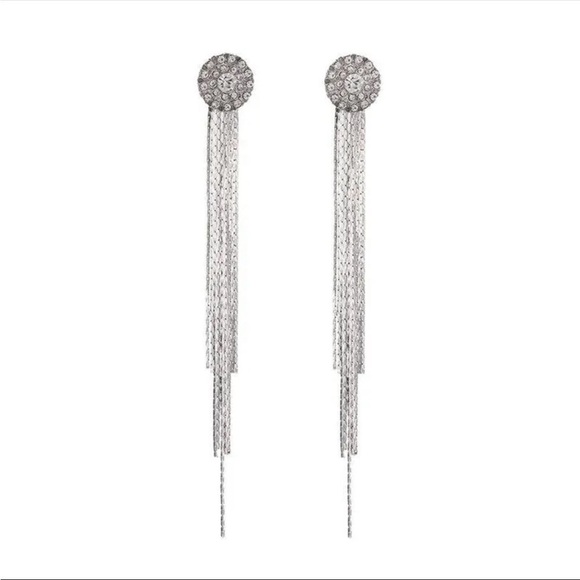 3/$30 RHINESTONE LONG TASSEL EARRINGS SILVER TONE DROP DANGLE PARTY NEW YEAR - Picture 6 of 6